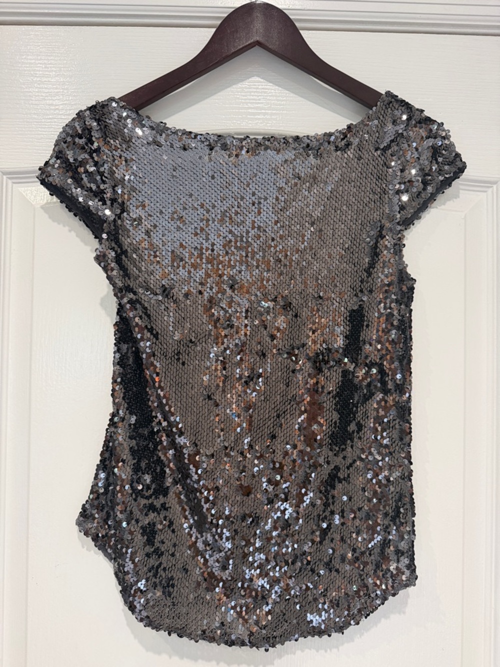 Free People Silver Sequin Cap Sleeve Top